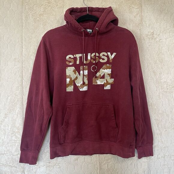 Stussy No. 4 Pullover Hoodie Y2K Burgundy Sz M Made In USA Please Read - Picture 11 of 14